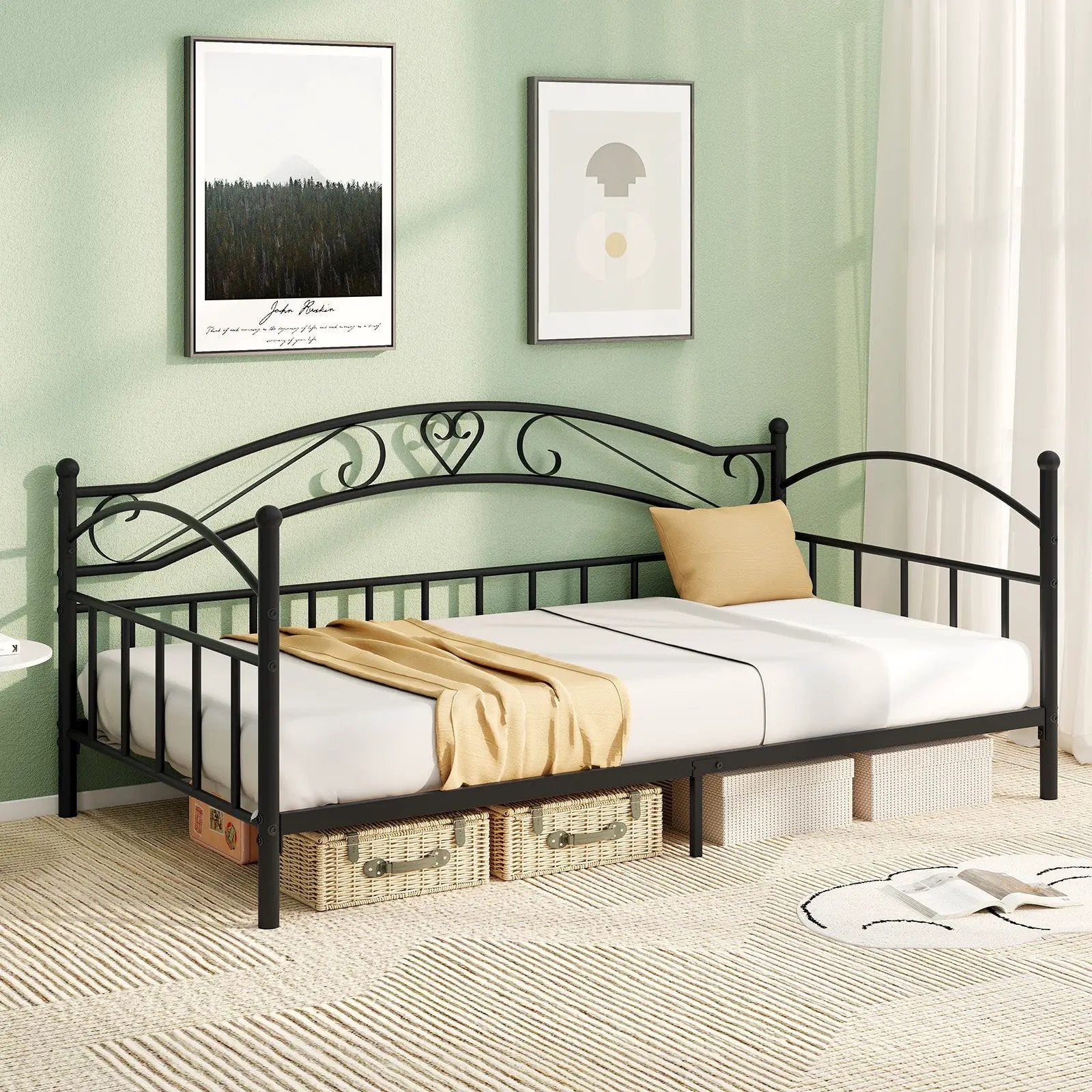 Twin Size Metal Daybed Frame with Headboard for Bedroom by DirectDeals