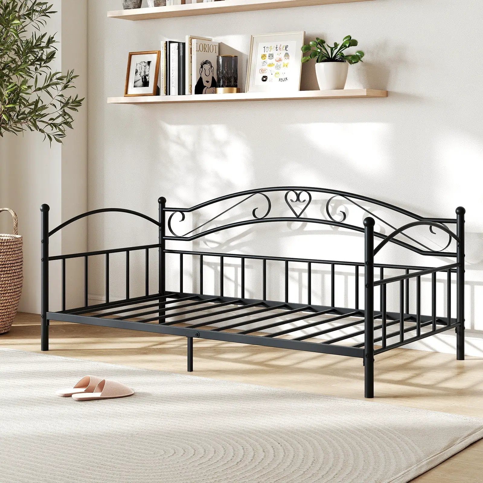 Twin Size Metal Daybed Frame with Headboard for Bedroom by DirectDeals