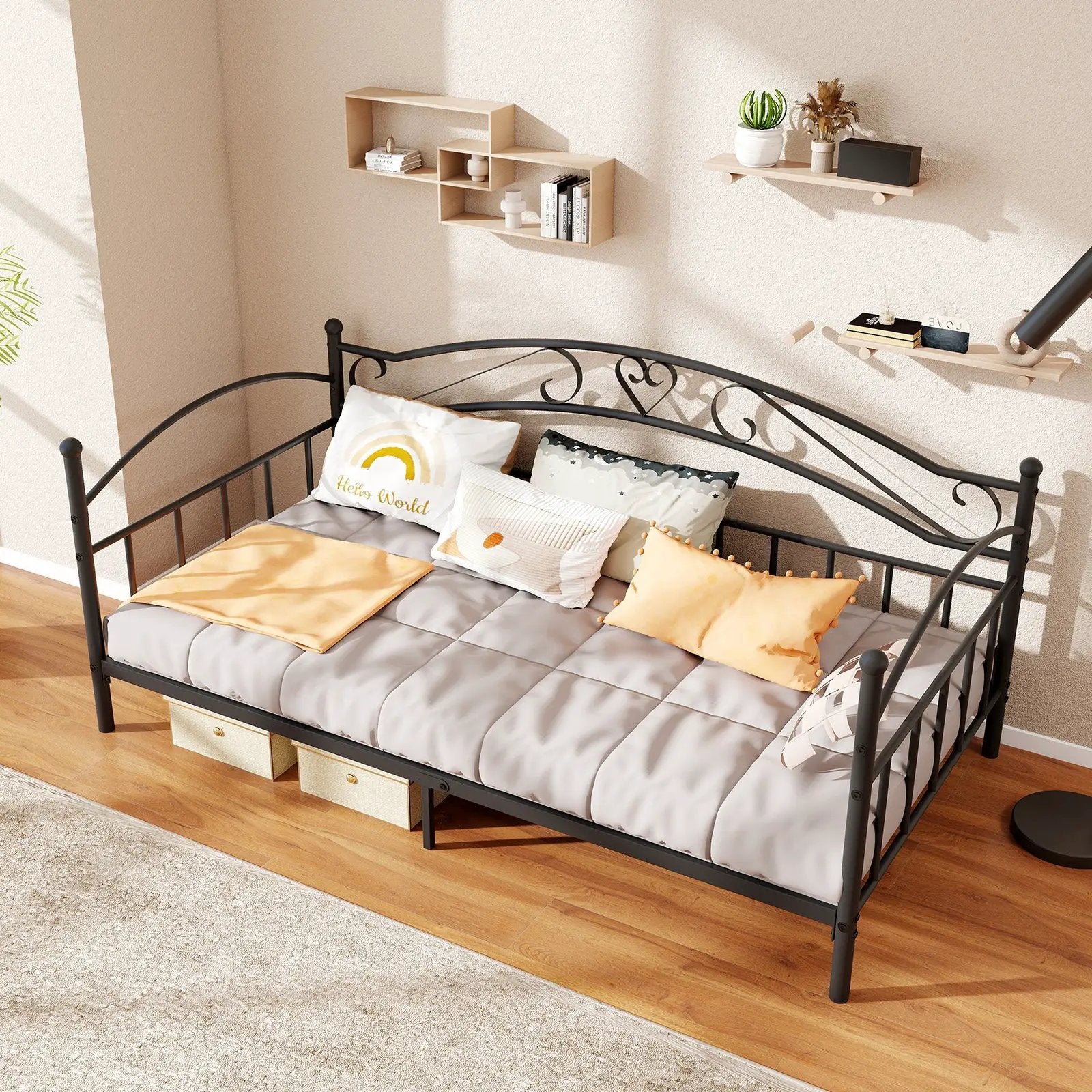 Twin Size Metal Daybed Frame with Headboard for Bedroom by DirectDeals