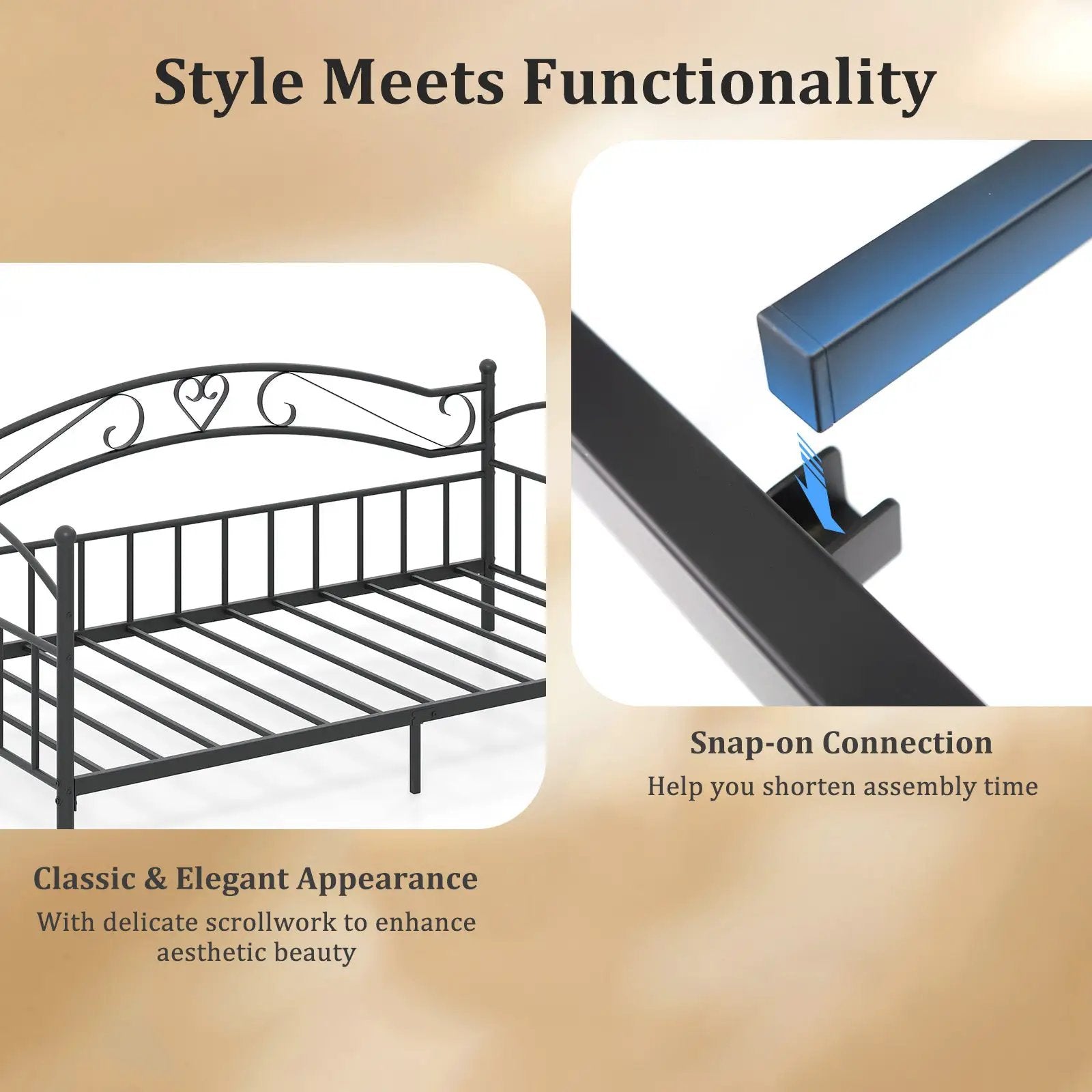 Twin Size Metal Daybed Frame with Headboard for Bedroom by DirectDeals