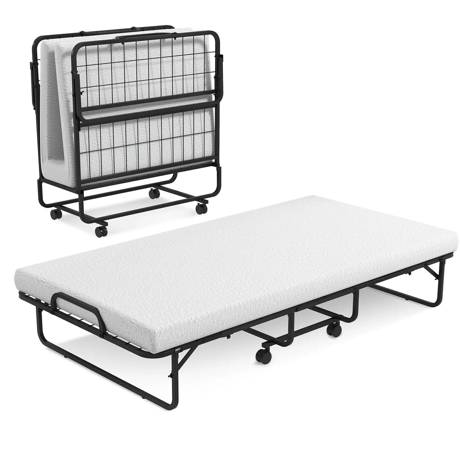 Twin Size Metal Folding Bed with Memory Foam Mattress by DirectDeals