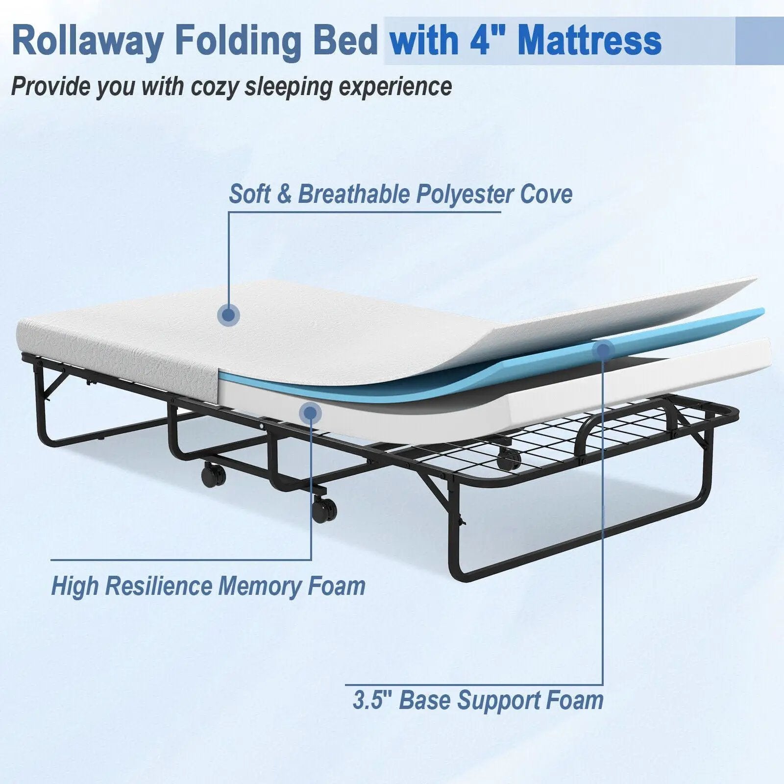 Twin Size Metal Folding Bed with Memory Foam Mattress by DirectDeals