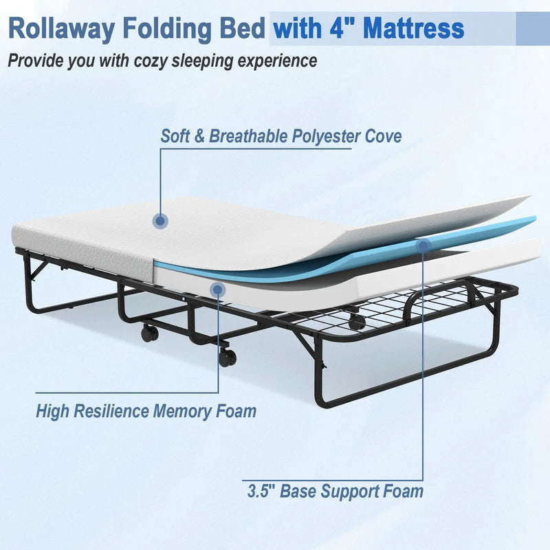 Twin Size Metal Folding Bed with Memory Foam Mattress by DirectDeals