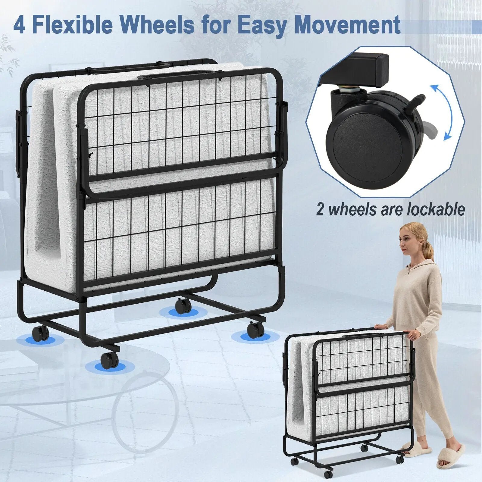 Twin Size Metal Folding Bed with Memory Foam Mattress by DirectDeals