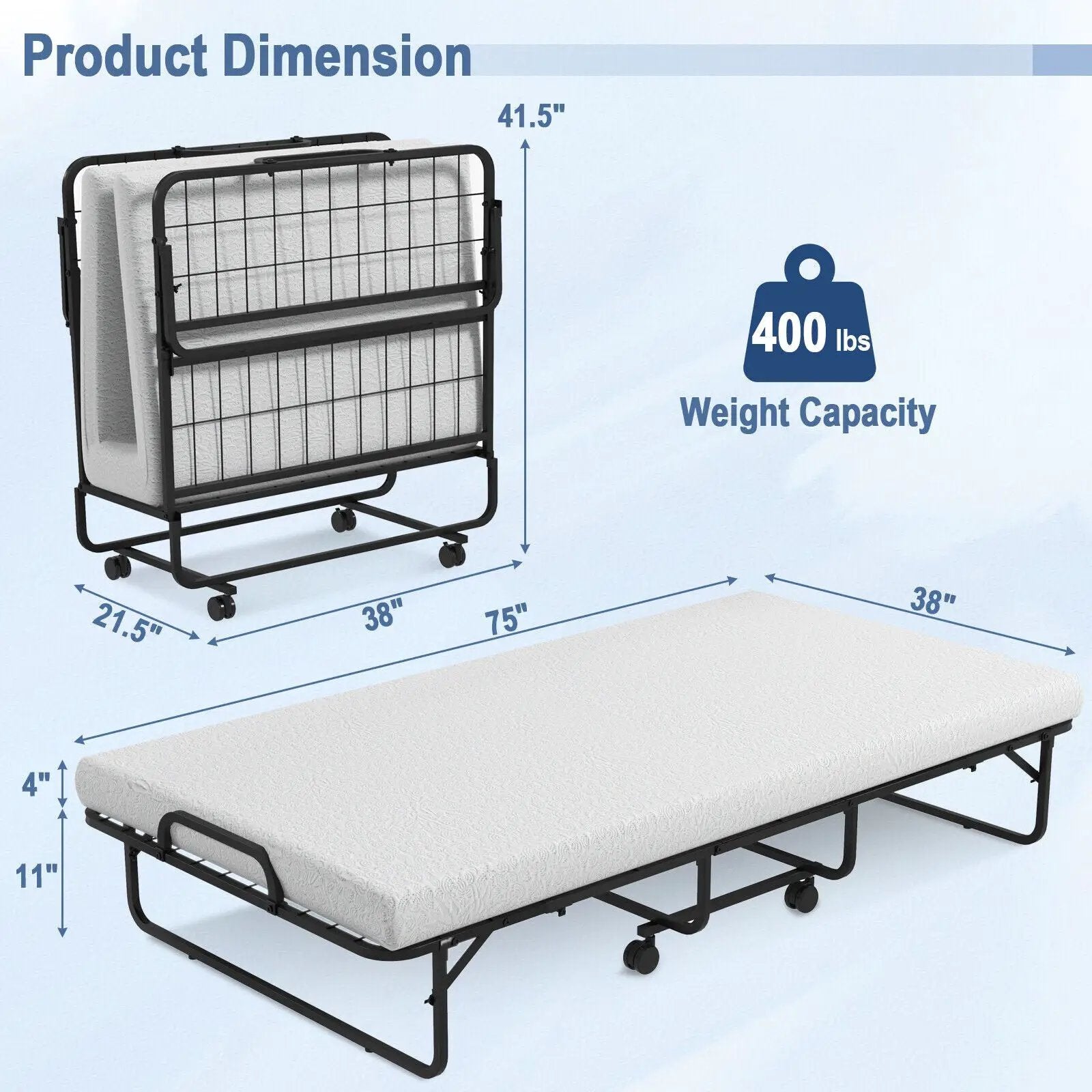 Twin Size Metal Folding Bed with Memory Foam Mattress by DirectDeals