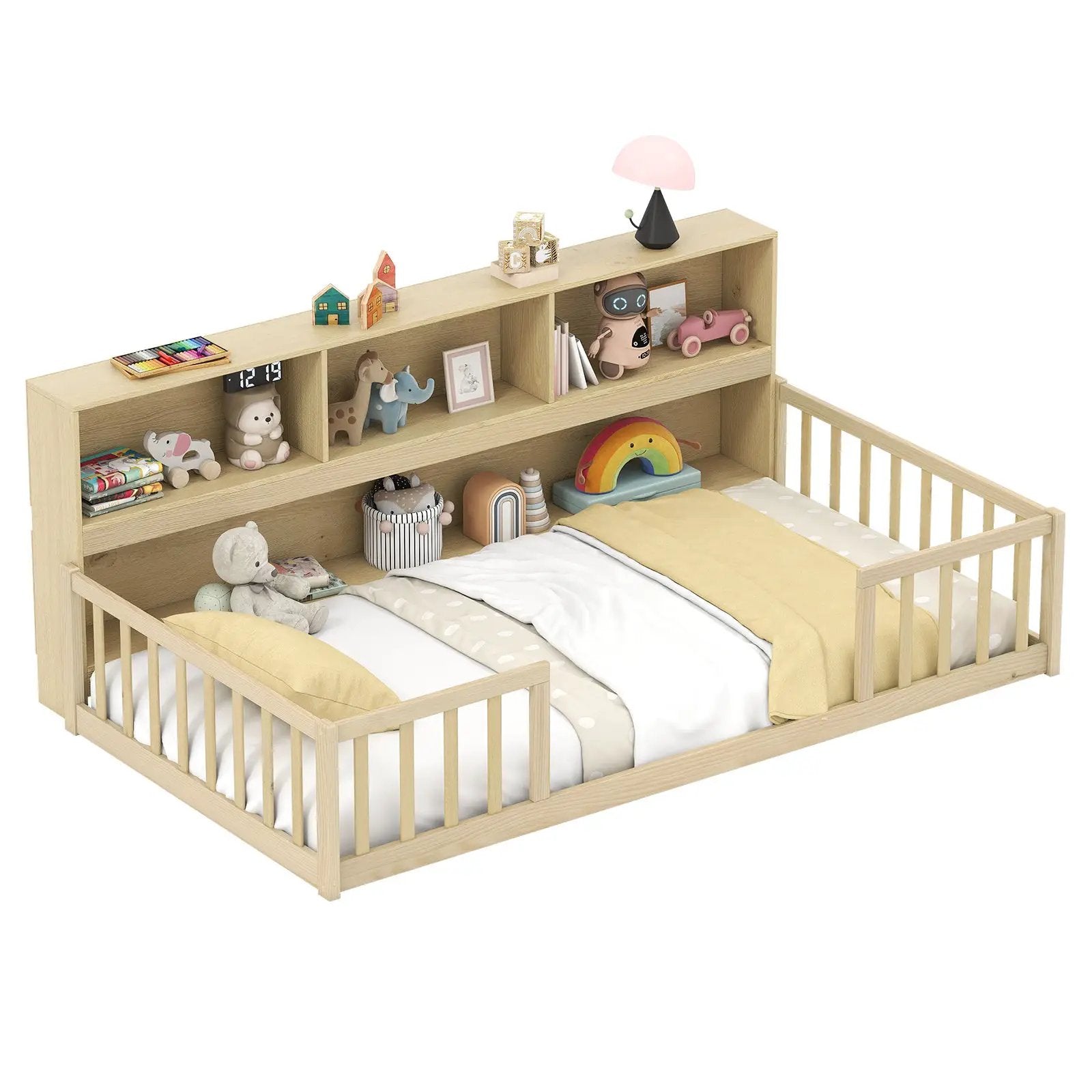 Twin Size Montessori Floor Bed with Bookcase by DirectDeals