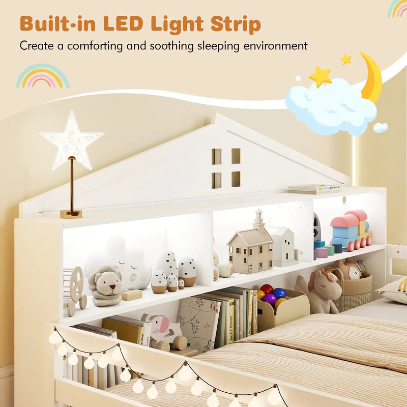 Twin Size Montessori Floor Bed with Storage Compartments and Shelf by DirectDeals