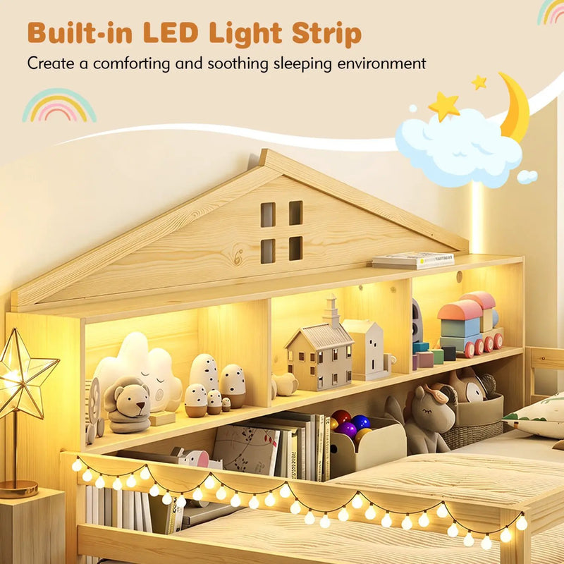 Twin Montessori Floor Bed with Storage and LED Lights by DirectDeals