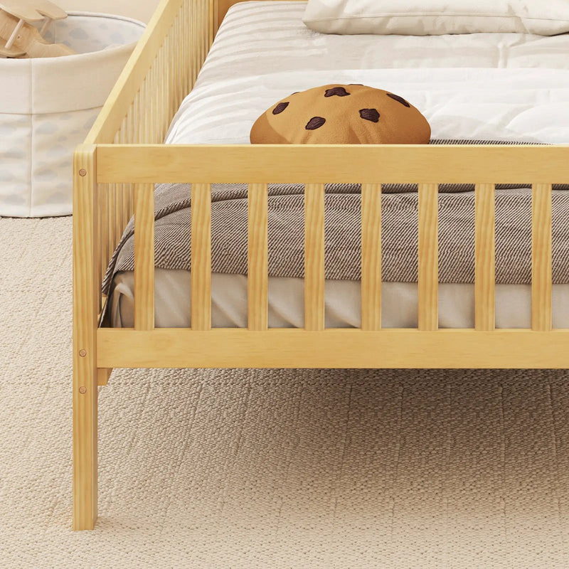 Twin Size Kids Montessori Bed with House-Shaped Headboard and Built-in Storage Shelf by DirectDeals