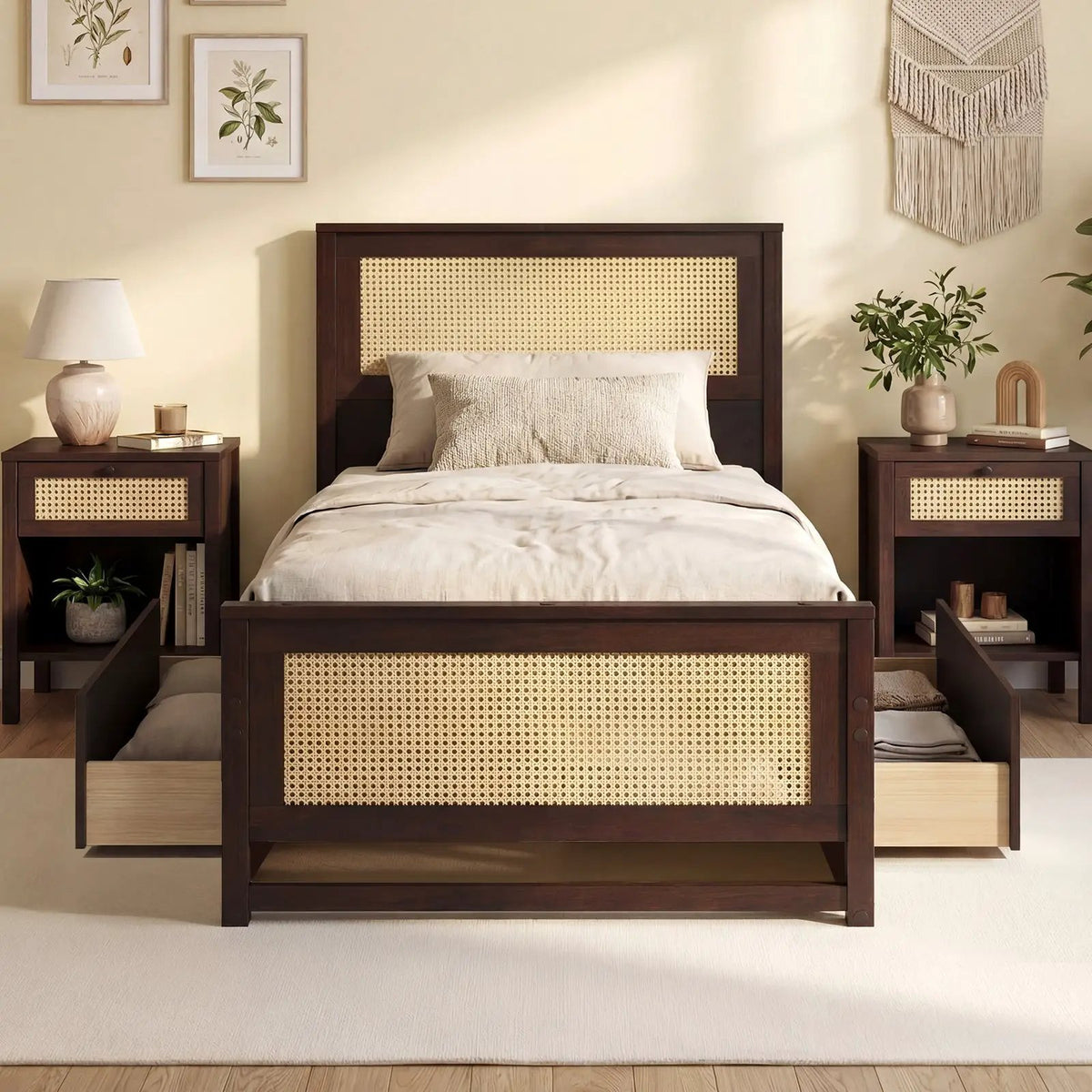 Twin Size Rattan Bed Frame with Storage Drawers, photo 16 of 24