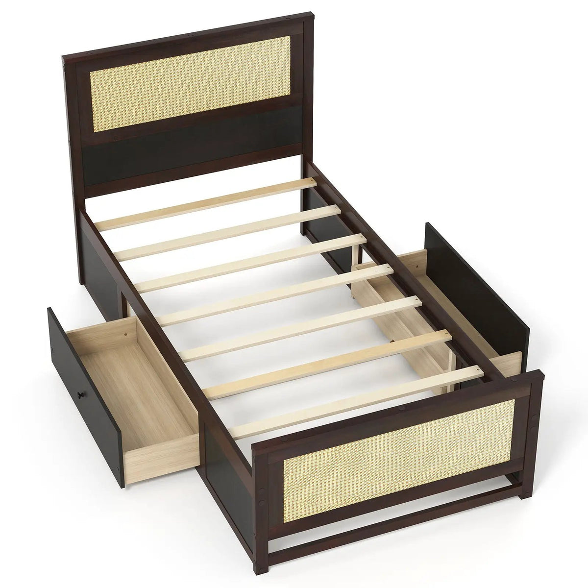 Twin Size Rattan Bed Frame with Storage Drawers, photo 19 of 24