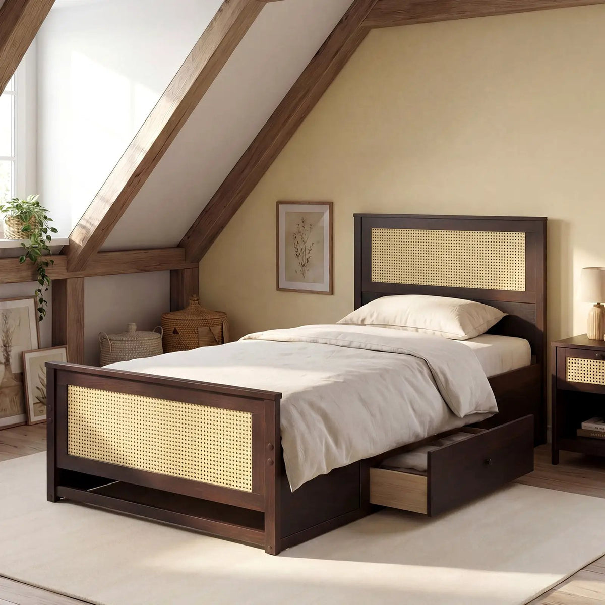 Twin Size Rattan Bed Frame with Storage Drawers, photo 3 of 24