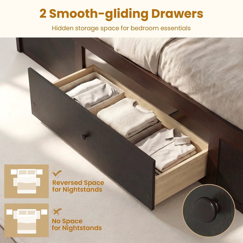 Twin Size Rattan Bed Frame with Storage Drawers by DirectDeals