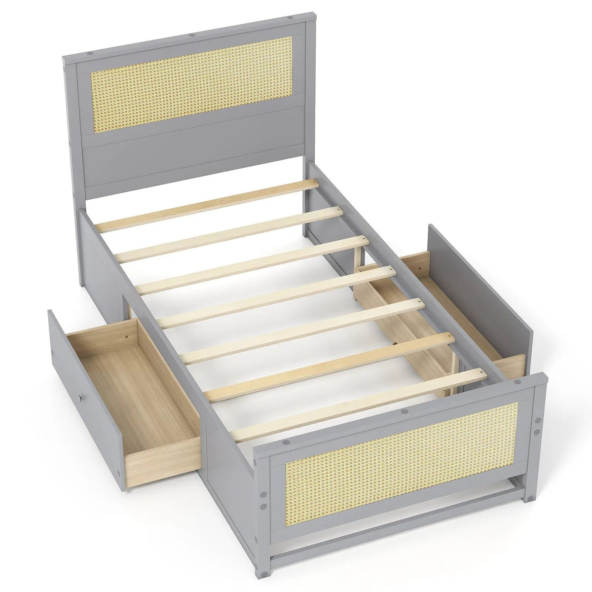 Twin Size Rattan Bed Frame with Storage Drawers, photo 21 of 24