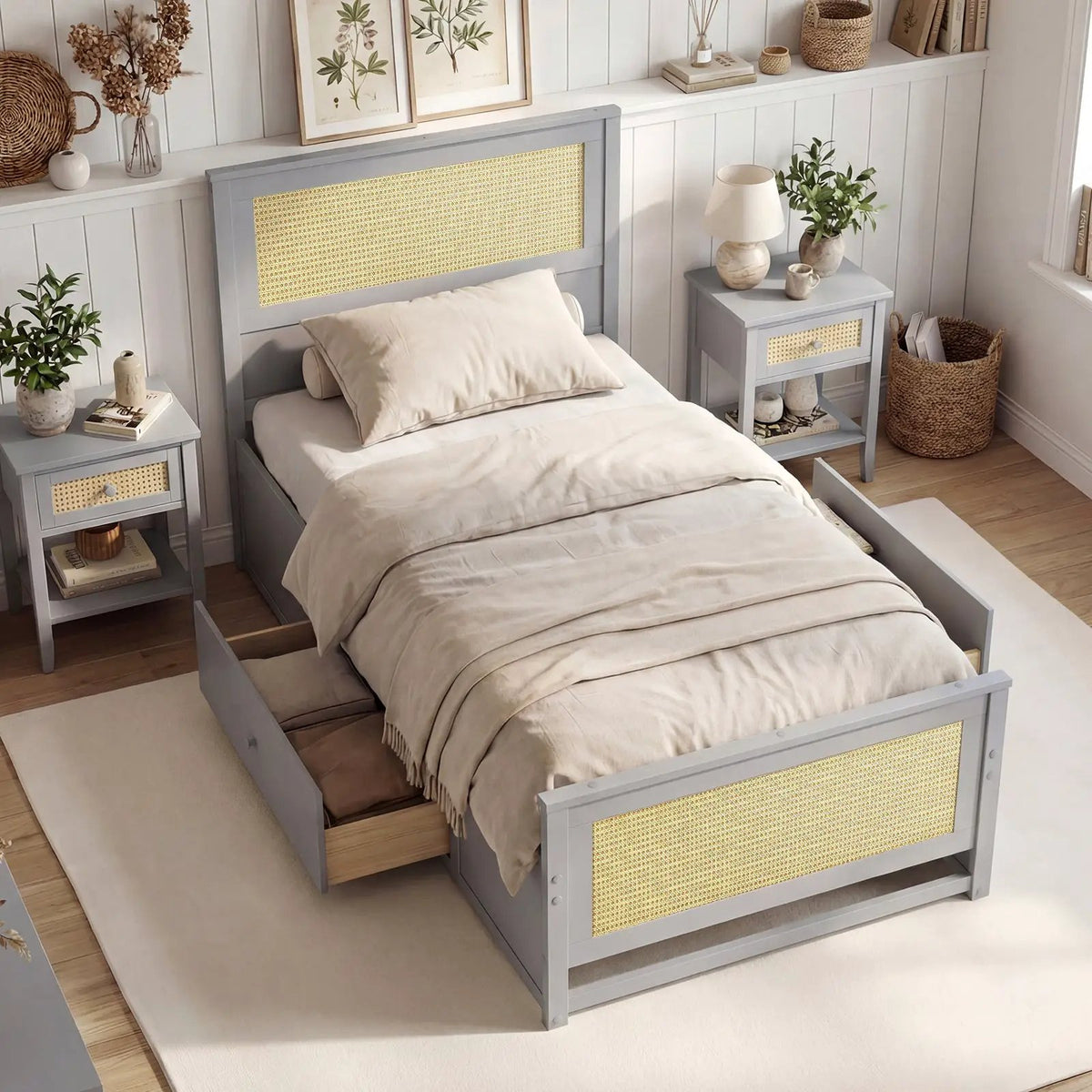 Twin Size Rattan Bed Frame with Storage Drawers, photo 14 of 24