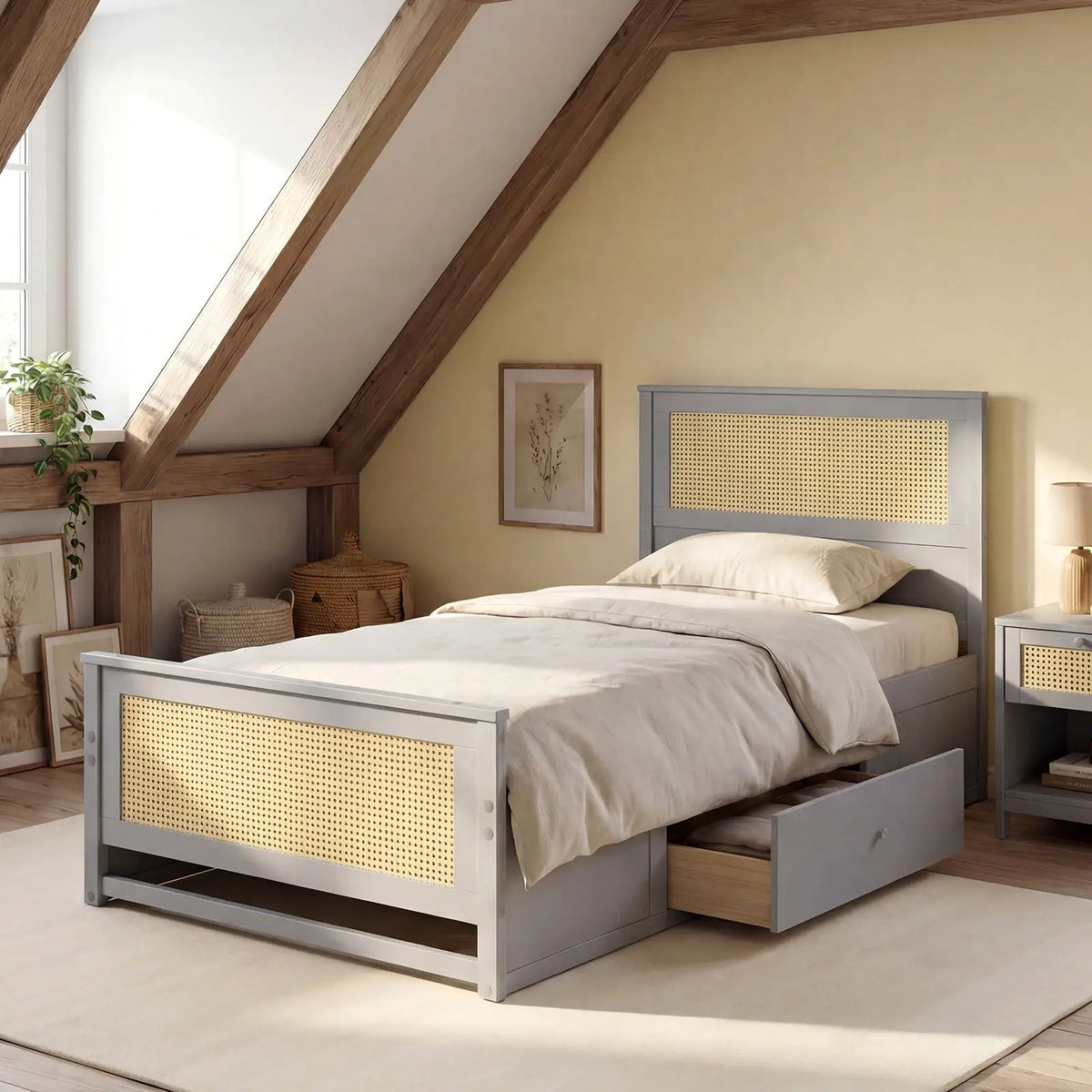 Twin Size Rattan Bed Frame with Storage Drawers, photo 2 of 24