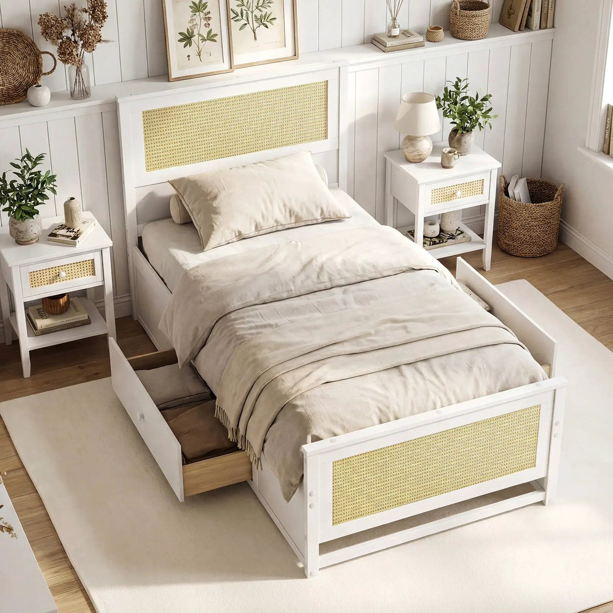 Twin Size Rattan Bed Frame with Storage Drawers, photo 15 of 24