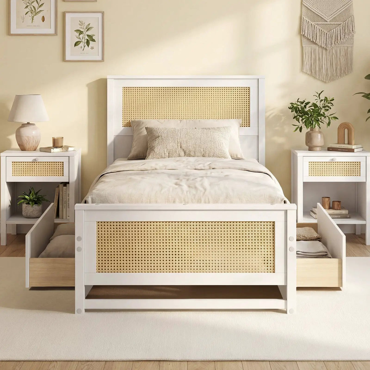 Twin Size Rattan Bed Frame with Storage Drawers, photo 17 of 24
