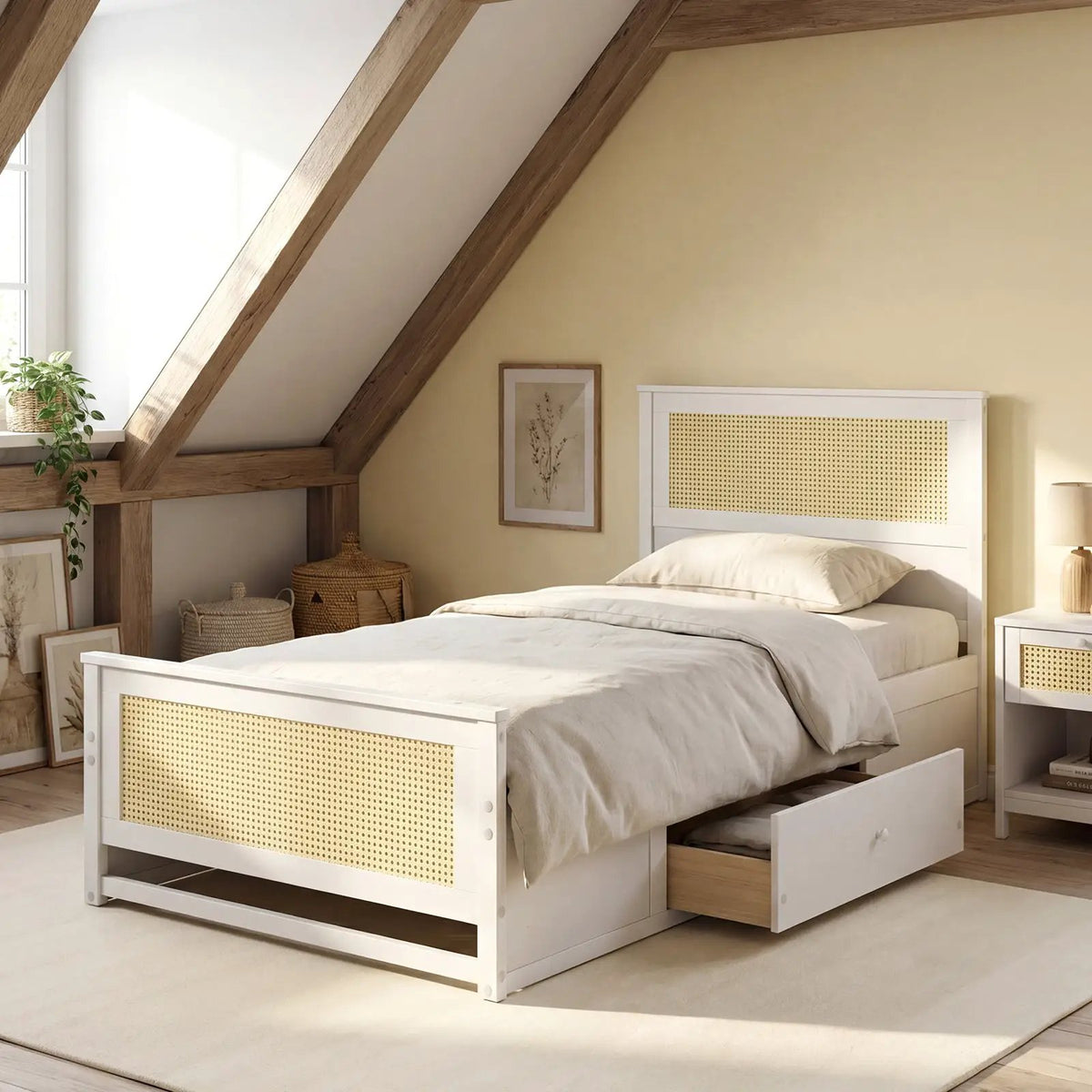 Twin Size Rattan Bed Frame with Storage Drawers, photo 12 of 24