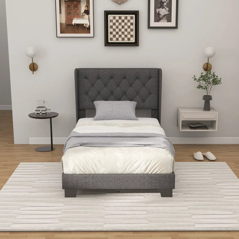 Twin/Full/Queen Size Upholstered Platform Bed with Button Tufted Headboard by DirectDeals