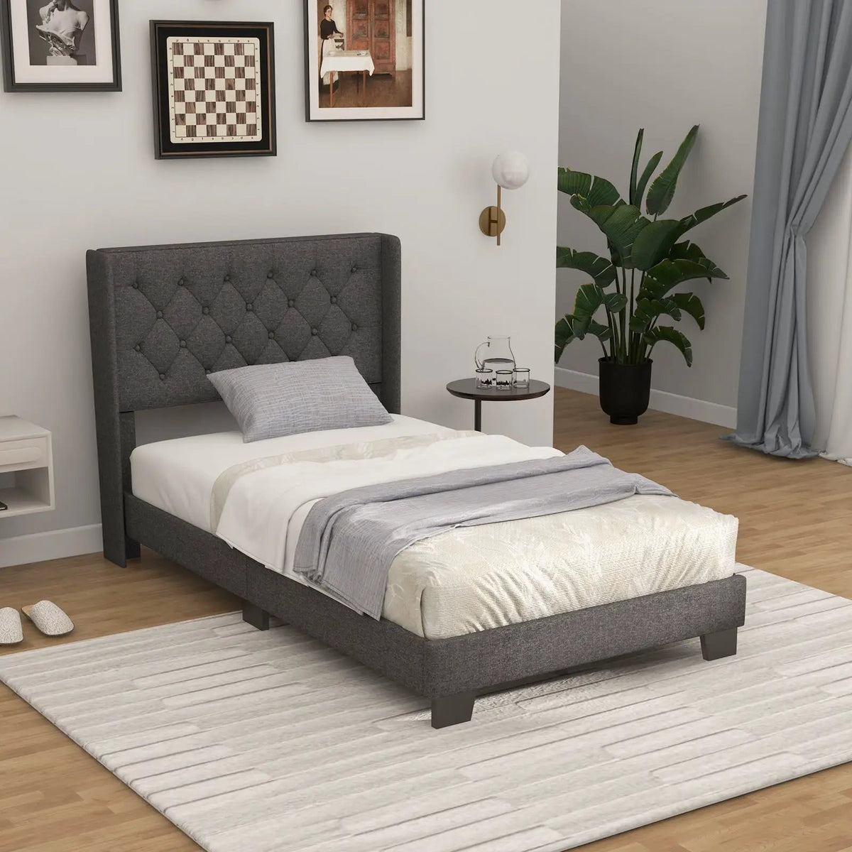 Twin/Full/Queen Size Upholstered Platform Bed with Button Tufted Headboard, photo 2 of 10