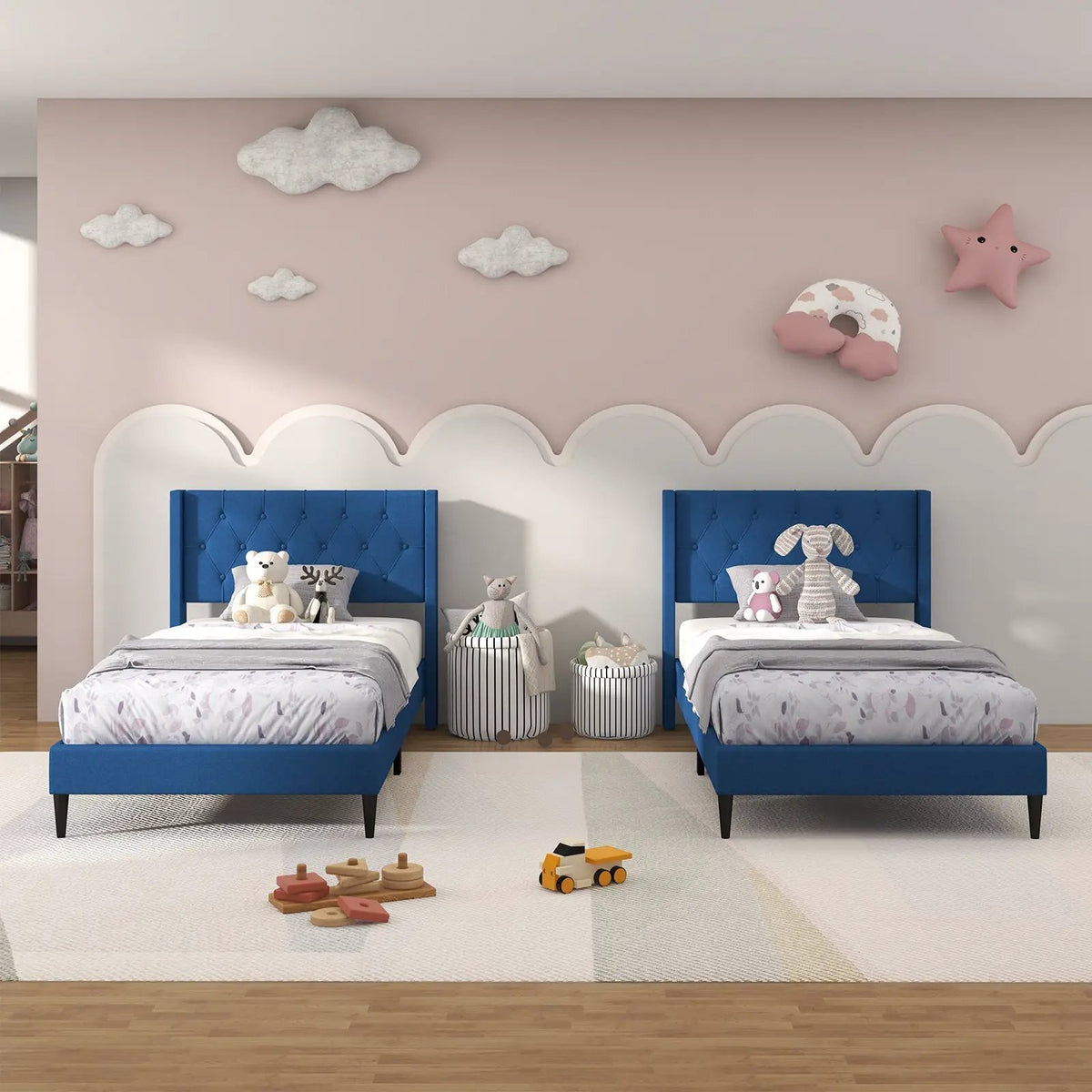 Twin Size Upholstered Platform Bed with Button Tufted Wingback Headboard, photo 2 of 9