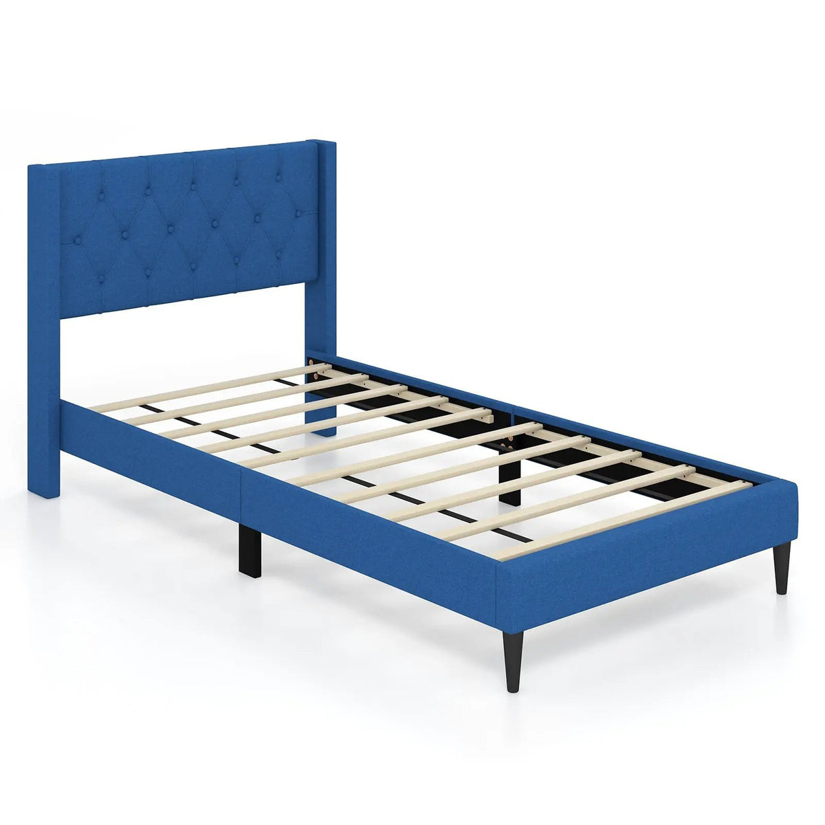 Twin Size Upholstered Platform Bed with Button Tufted Wingback Headboard, photo 3 of 9