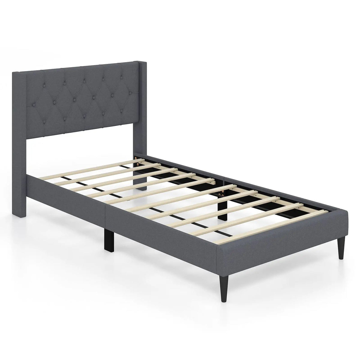 Twin Size Upholstered Platform Bed with Button Tufted Wingback Headboard, photo 9 of 9