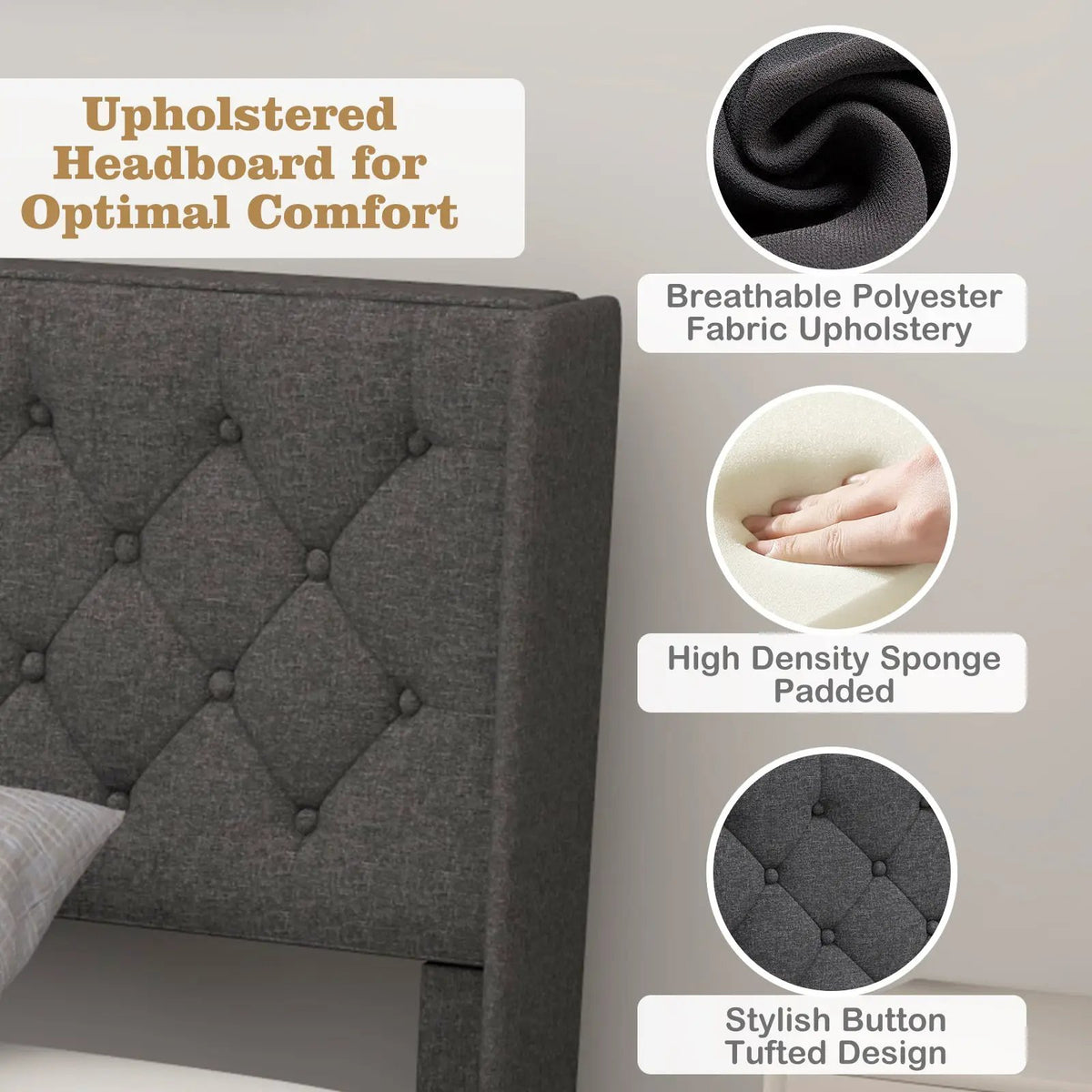 Twin/Full/Queen Size Upholstered Platform Bed with Button Tufted Headboard, photo 6 of 10