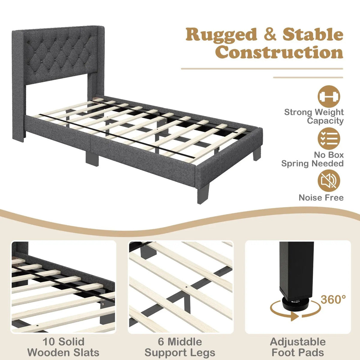 Twin/Full/Queen Size Upholstered Platform Bed with Button Tufted Headboard, photo 7 of 10