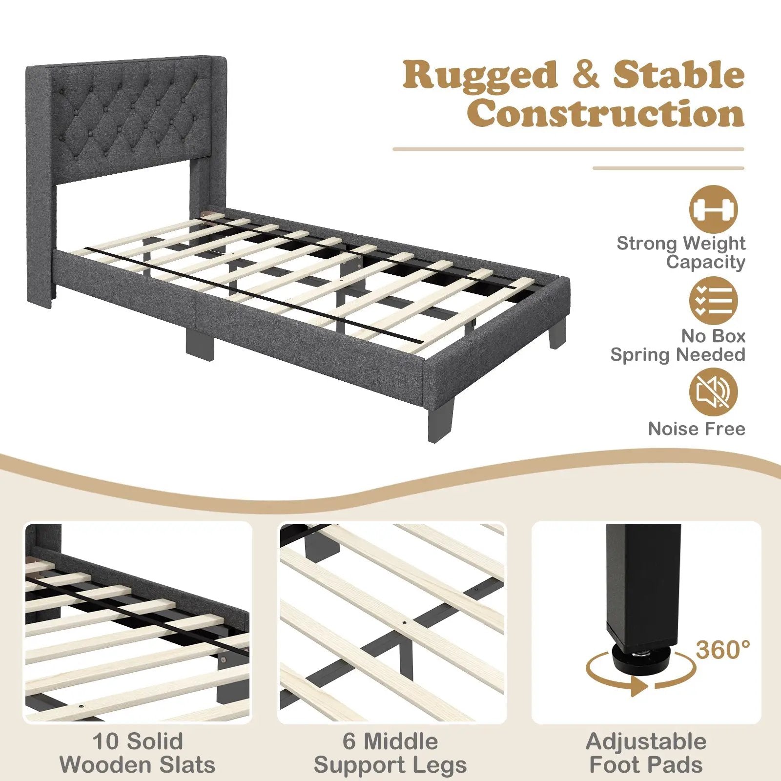 Twin/Full/Queen Size Upholstered Platform Bed with Button Tufted Headboard by DirectDeals