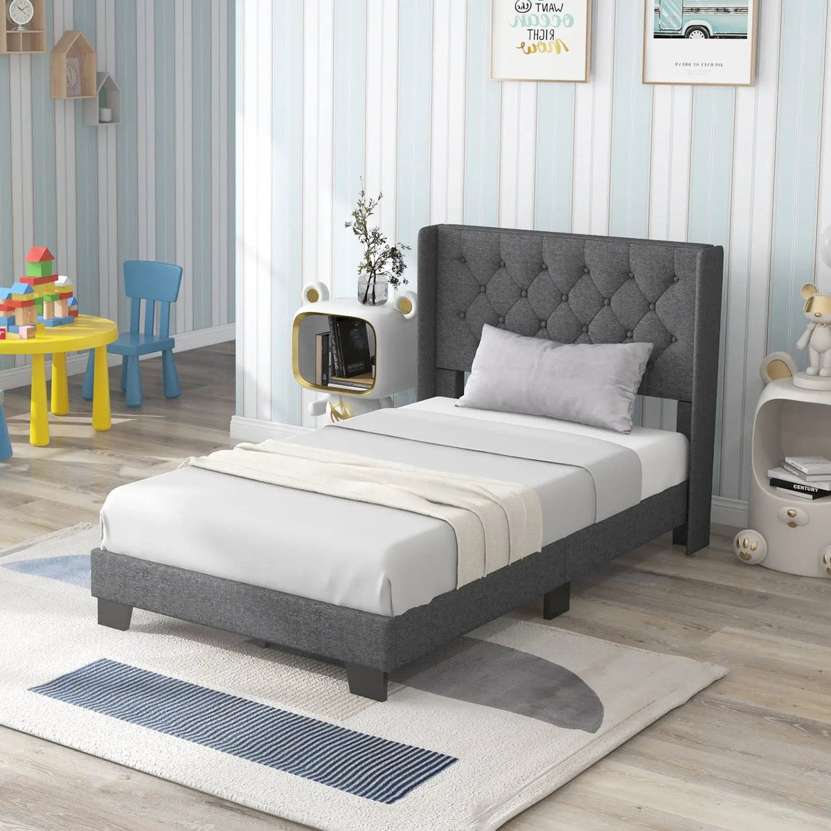 Twin/Full/Queen Size Upholstered Platform Bed with Button Tufted Headboard, photo 8 of 10