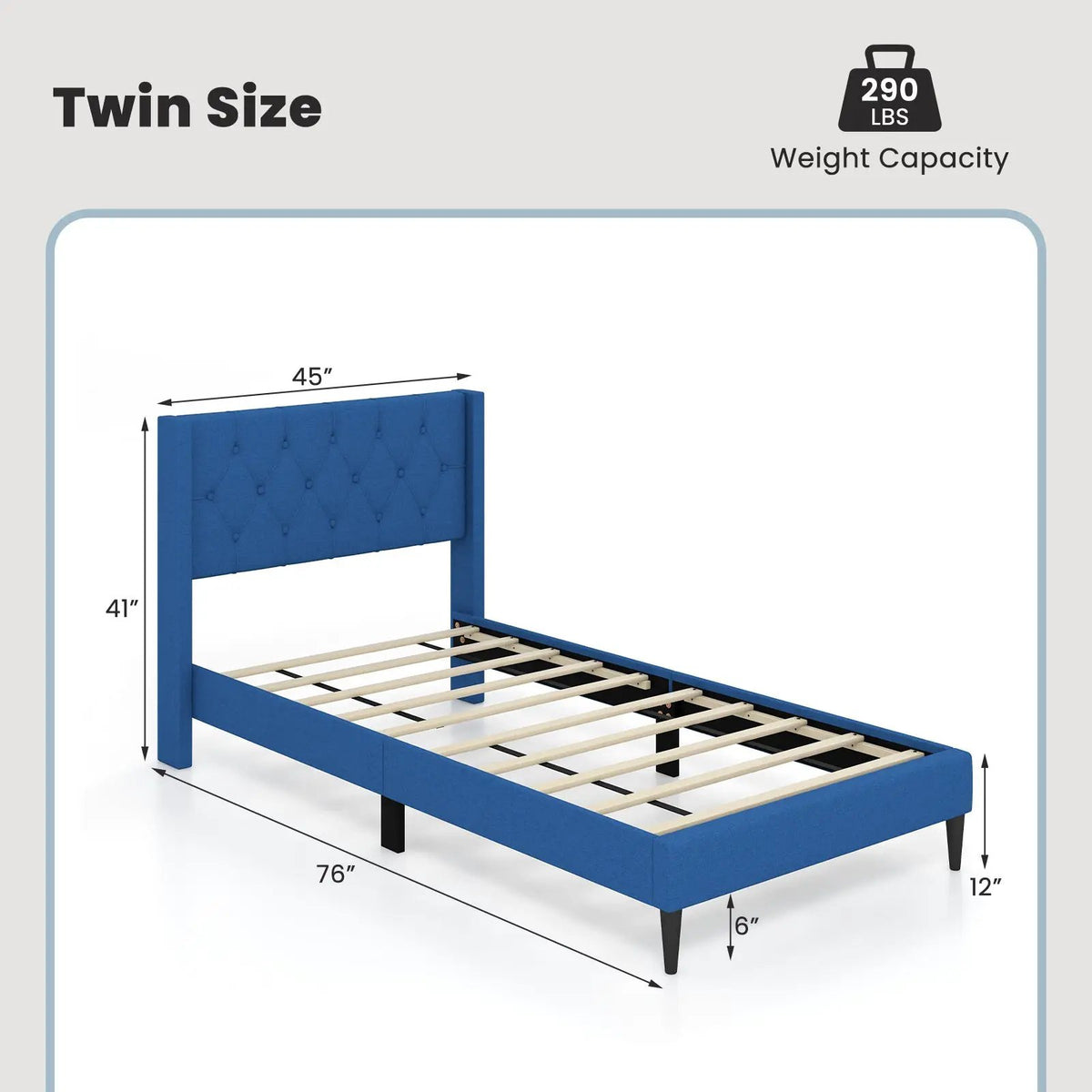 Twin Size Upholstered Platform Bed with Button Tufted Wingback Headboard, photo 4 of 9