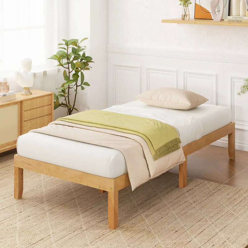 14 Inch Twin Wood Platform Bed Frame with Wooden Slats Support by DirectDeals