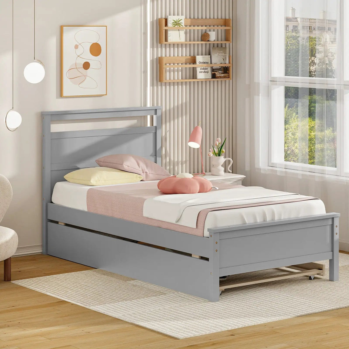 Twin Size Wooden Bed Frame with 2 Drawers for Teens and Adults, photo 6 of 9