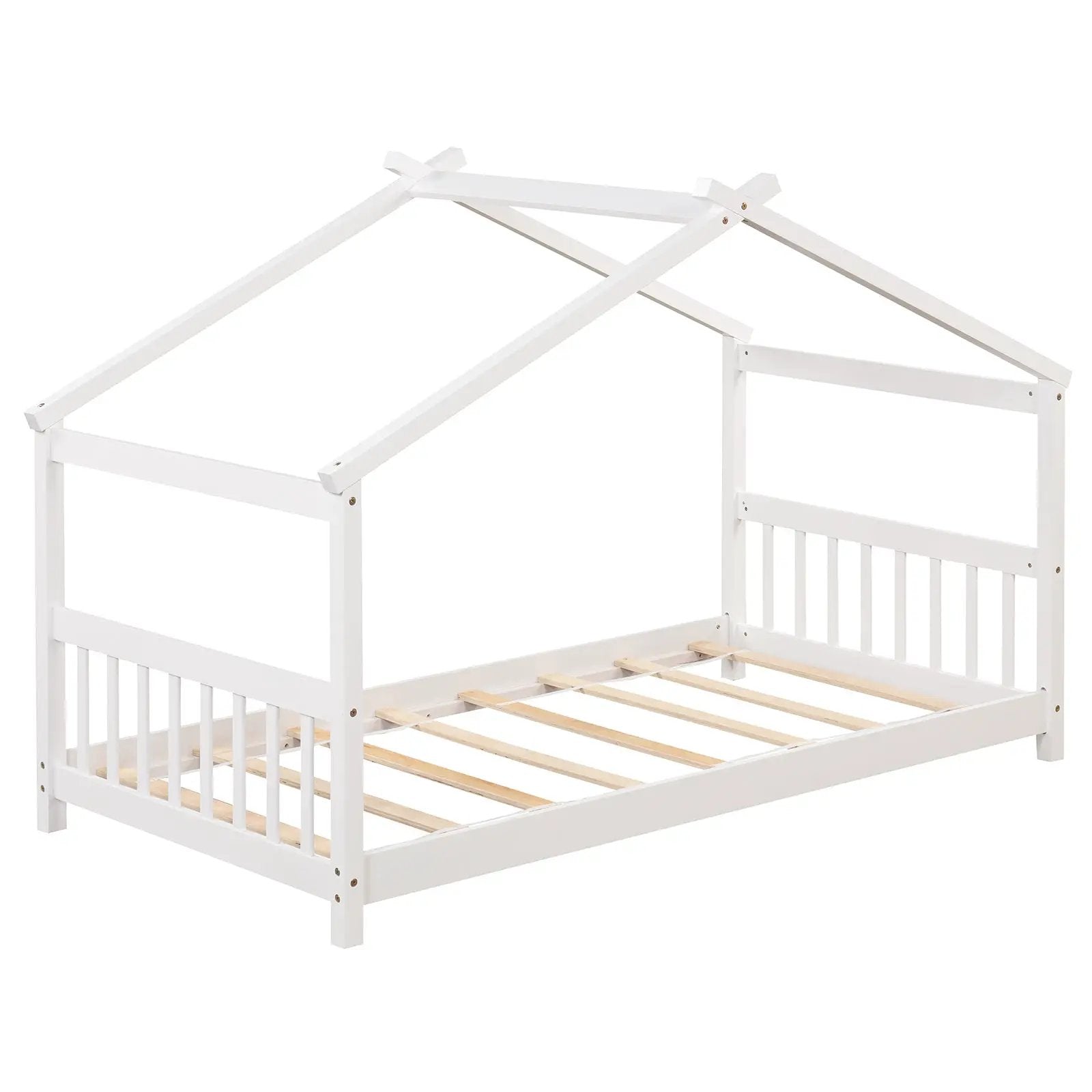 Twin Size Wooden House Bed with Roof by DirectDeals