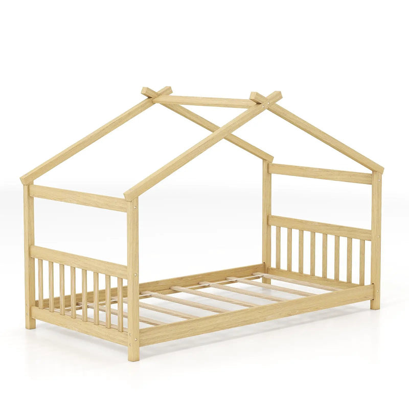 Twin Size Wooden House Bed with Roof by DirectDeals