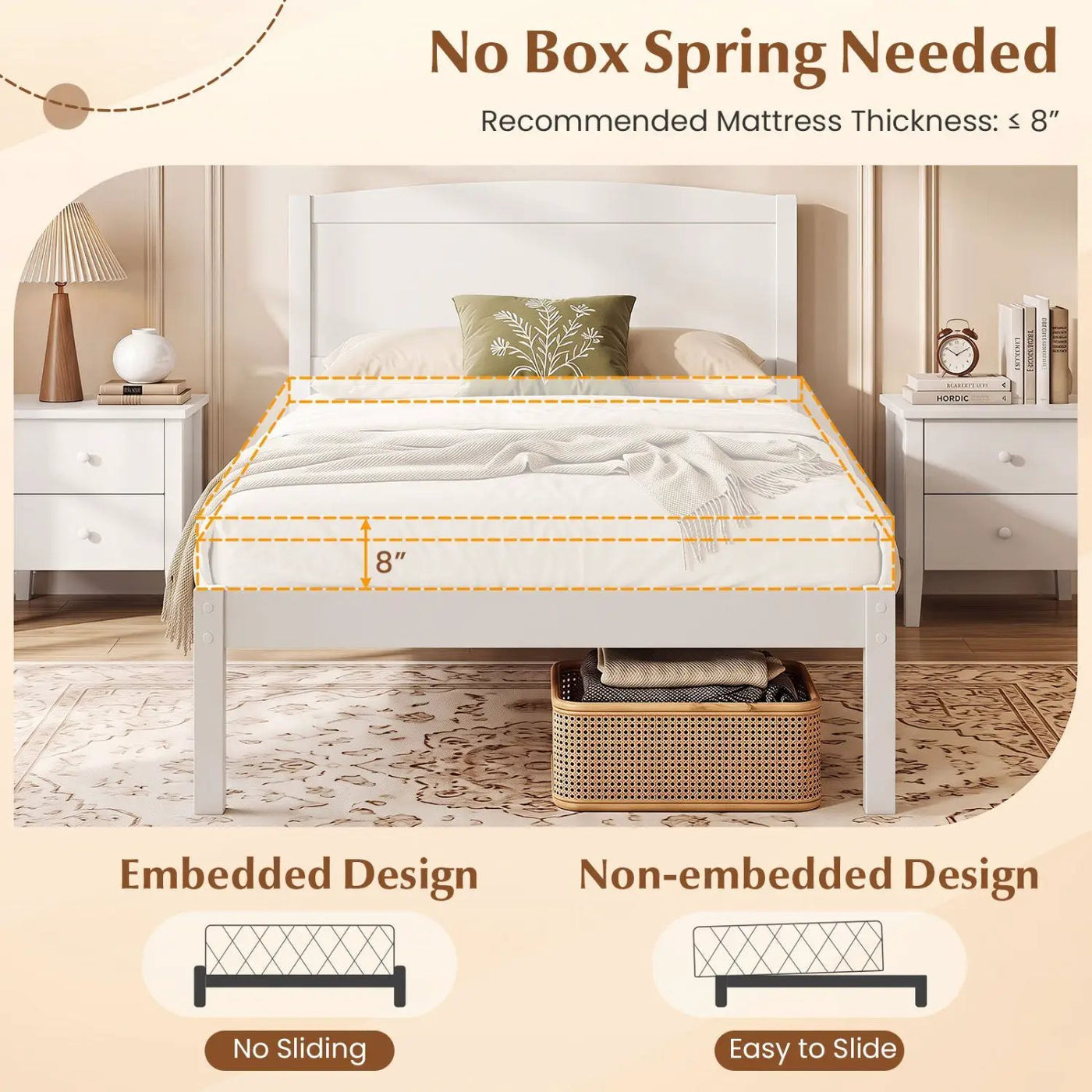 Twin Platform Bed Frame with Curved Headboard by DirectDeals