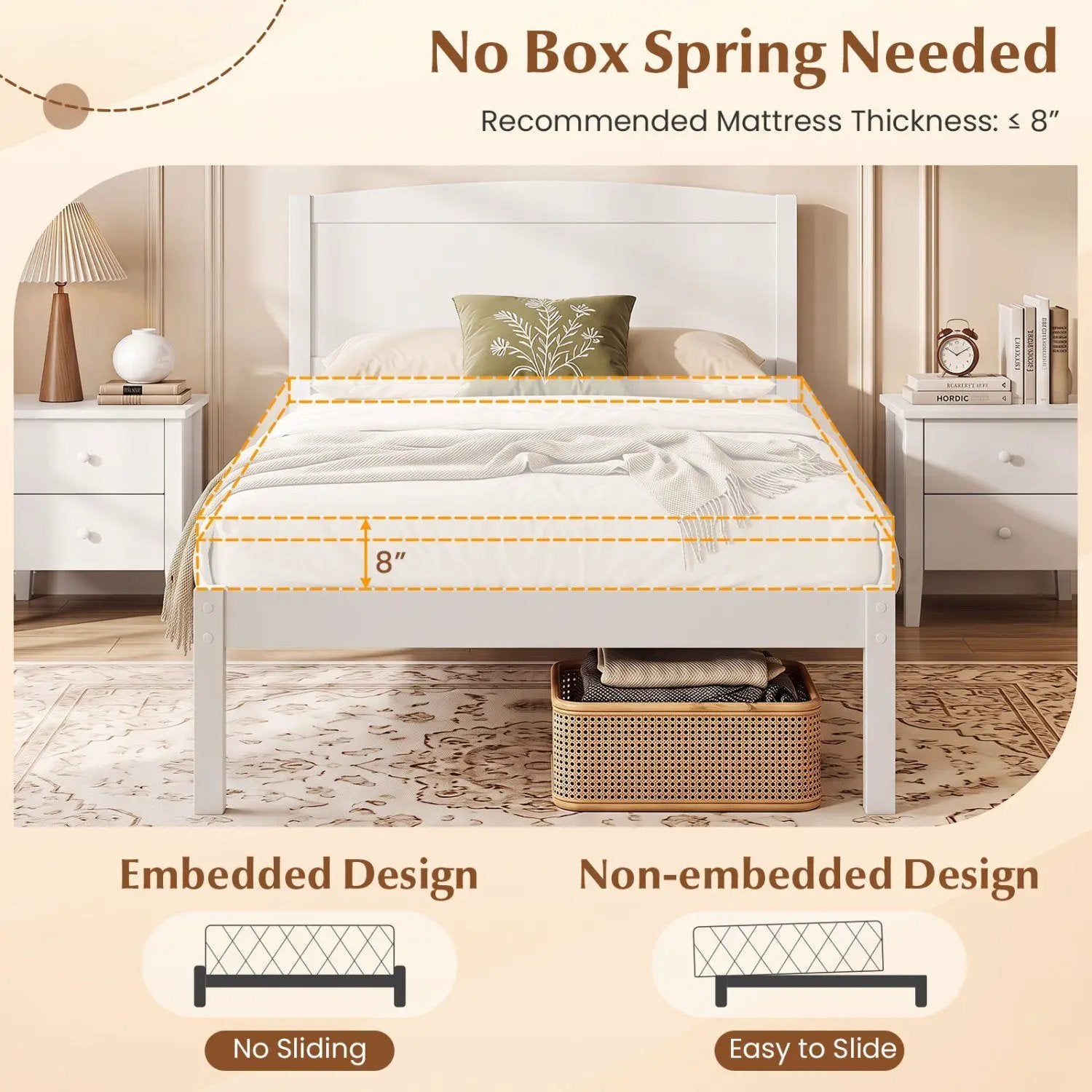Twin Platform Bed Frame with Curved Headboard by DirectDeals