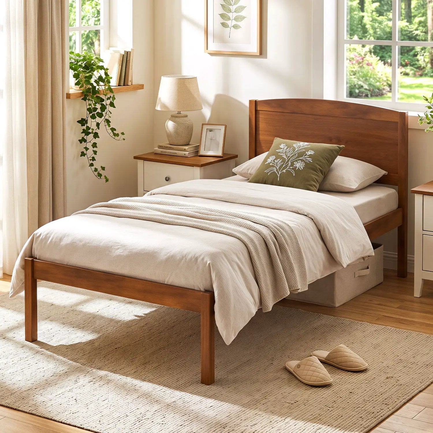 Twin Platform Bed Frame with Curved Headboard by DirectDeals