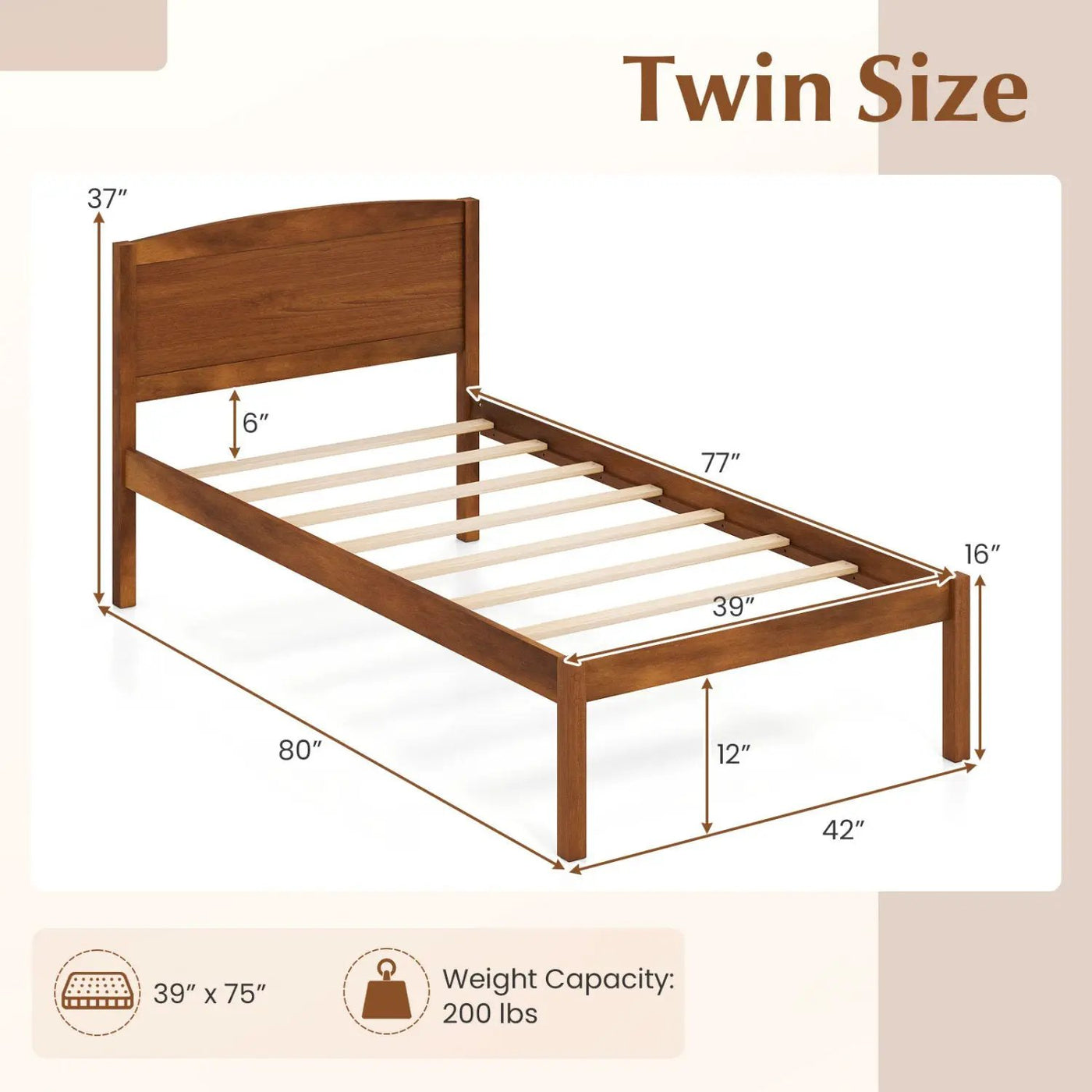 Twin Platform Bed Frame with Curved Headboard by DirectDeals