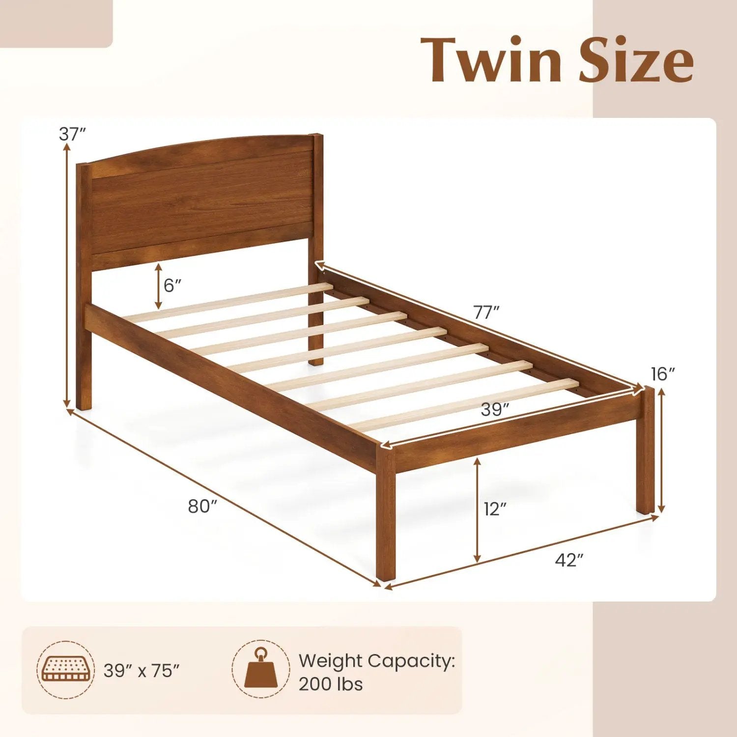 Twin Platform Bed Frame with Curved Headboard by DirectDeals