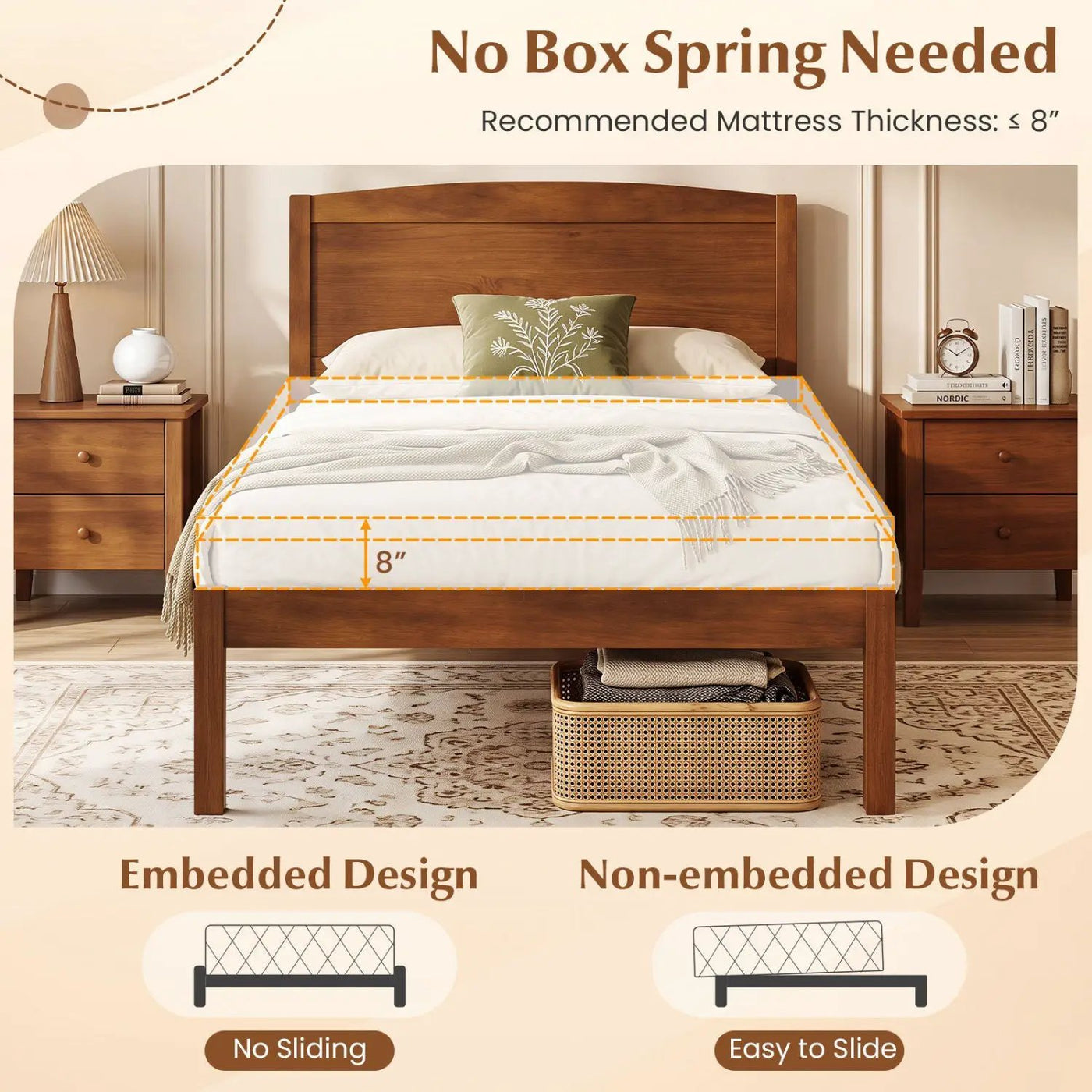Twin Platform Bed Frame with Curved Headboard by DirectDeals