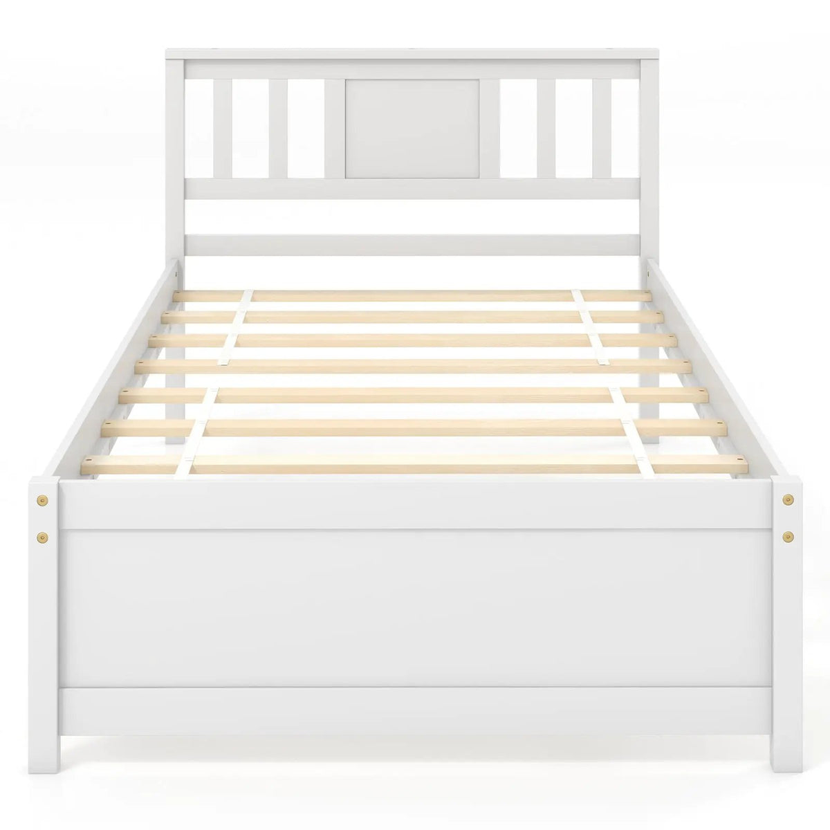 Wooden Platform Bed with Headboard and Wood Slat Support White, photo 10 of 10
