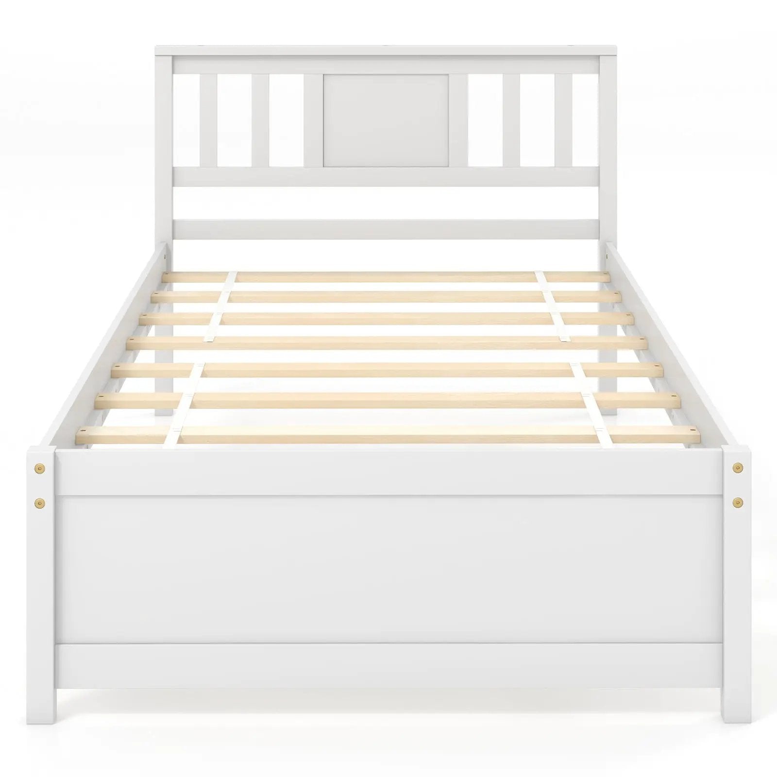 Wooden Platform Bed with Headboard and Wood Slat Support White by DirectDeals