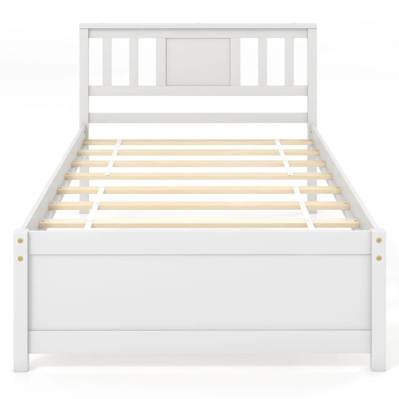 Wooden Platform Bed with Headboard and Wood Slat Support White by DirectDeals
