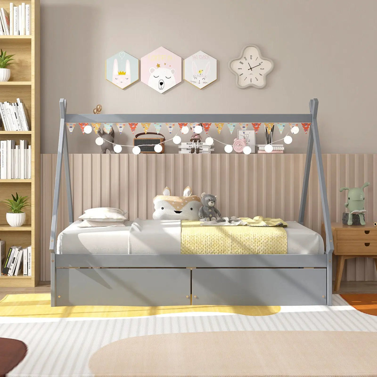 Twin Size Wooden Tent Platform House Bed with 2 Drawers, photo 2 of 10
