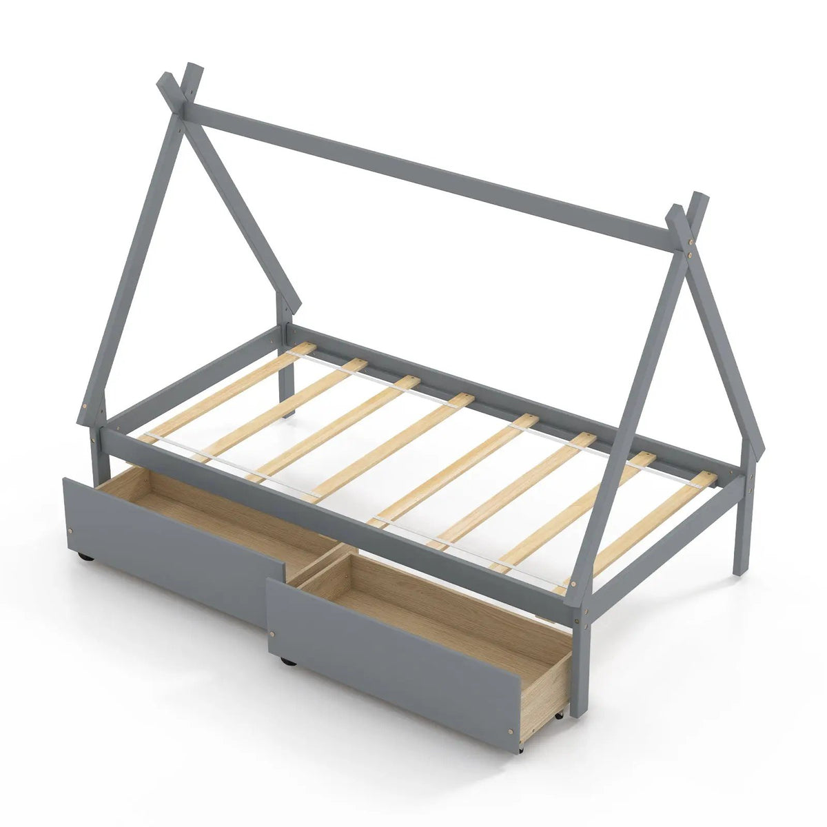 Twin Size Wooden Tent Platform House Bed with 2 Drawers, photo 3 of 10