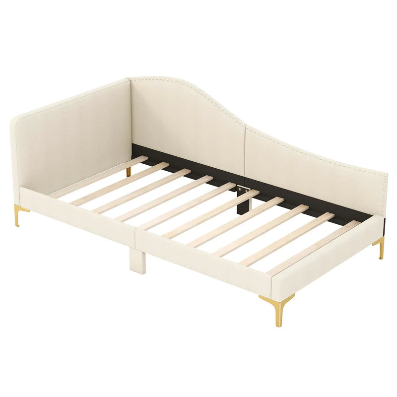 Full/Twin Size Upholstered Daybed with Metal Legs and Wood Slats by DirectDeals