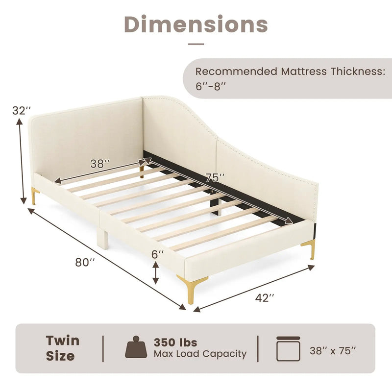 Full/Twin Size Upholstered Daybed with Metal Legs and Wood Slats by DirectDeals